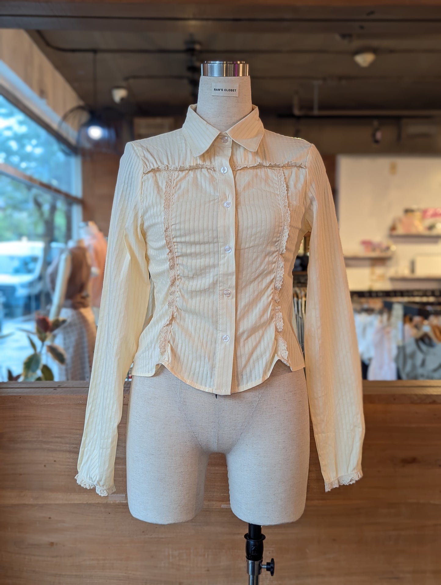 Lines and Lace Fitted Button Up Blouse