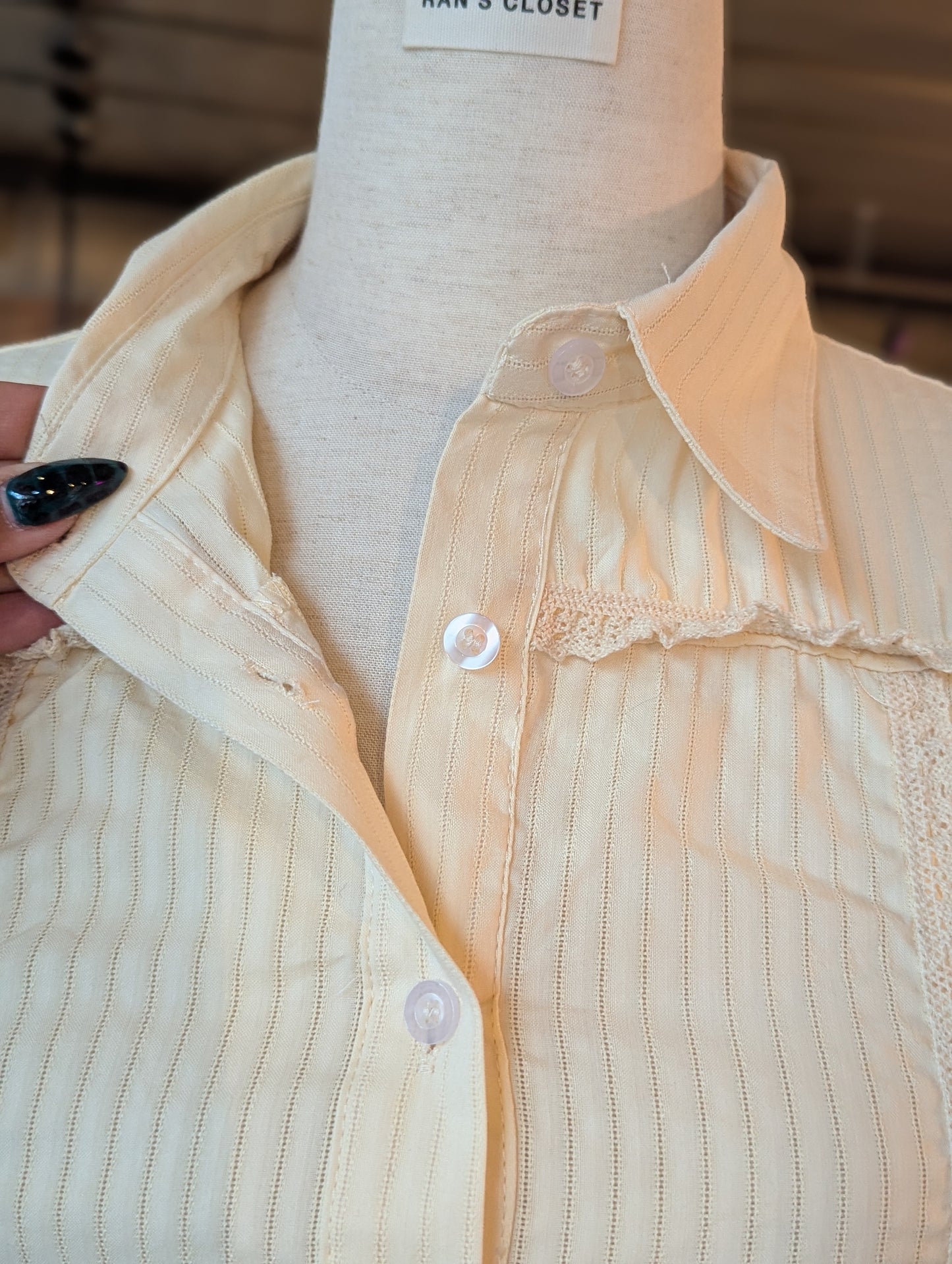 Lines and Lace Fitted Button Up Blouse