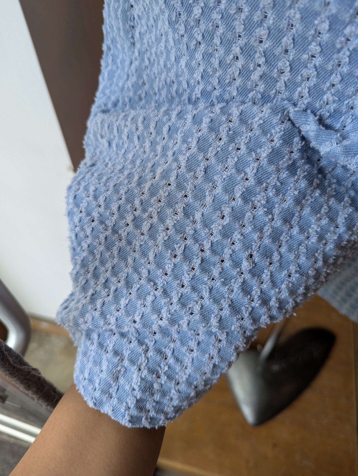 Grid Textured Denim Shorts