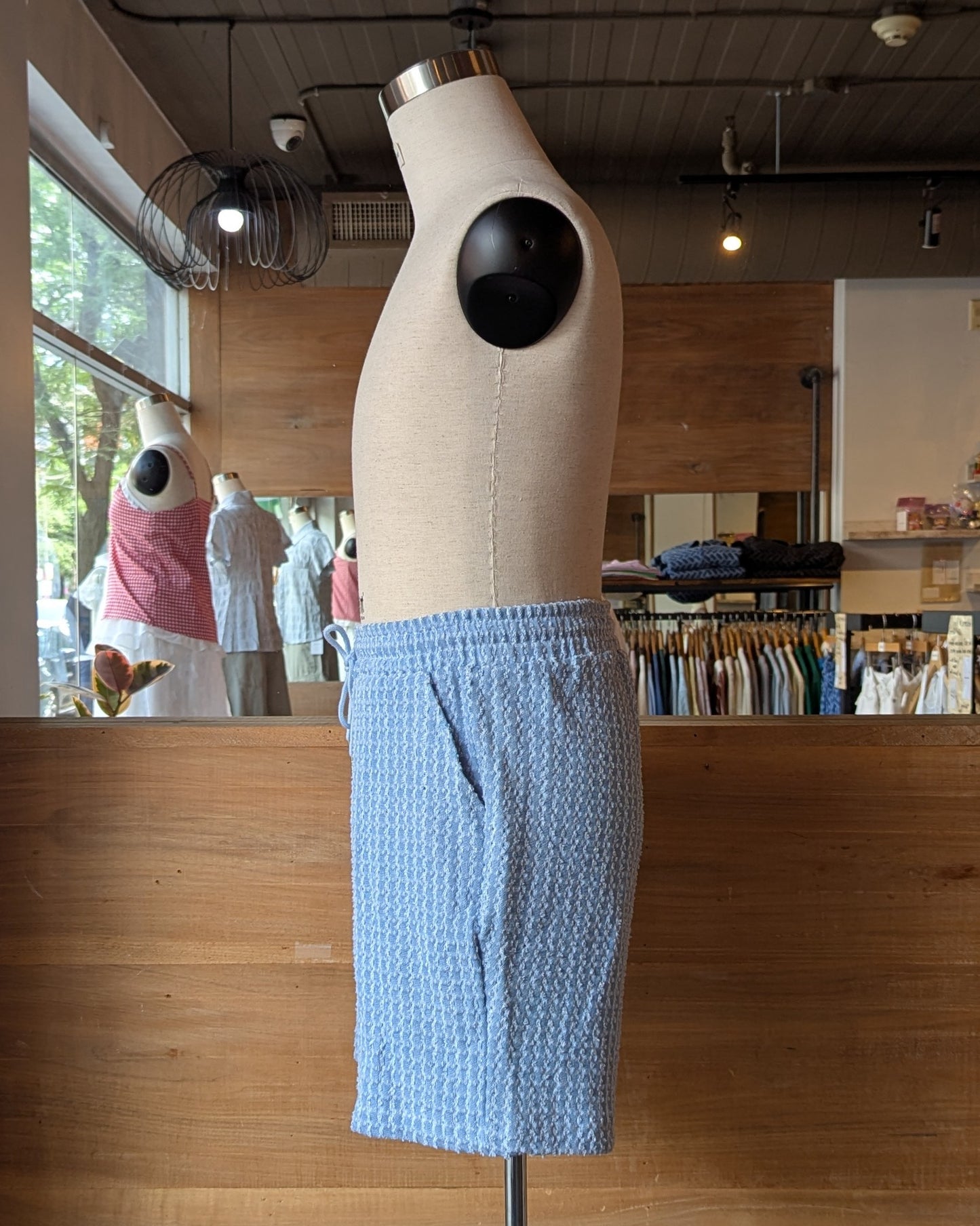 Grid Textured Denim Shorts