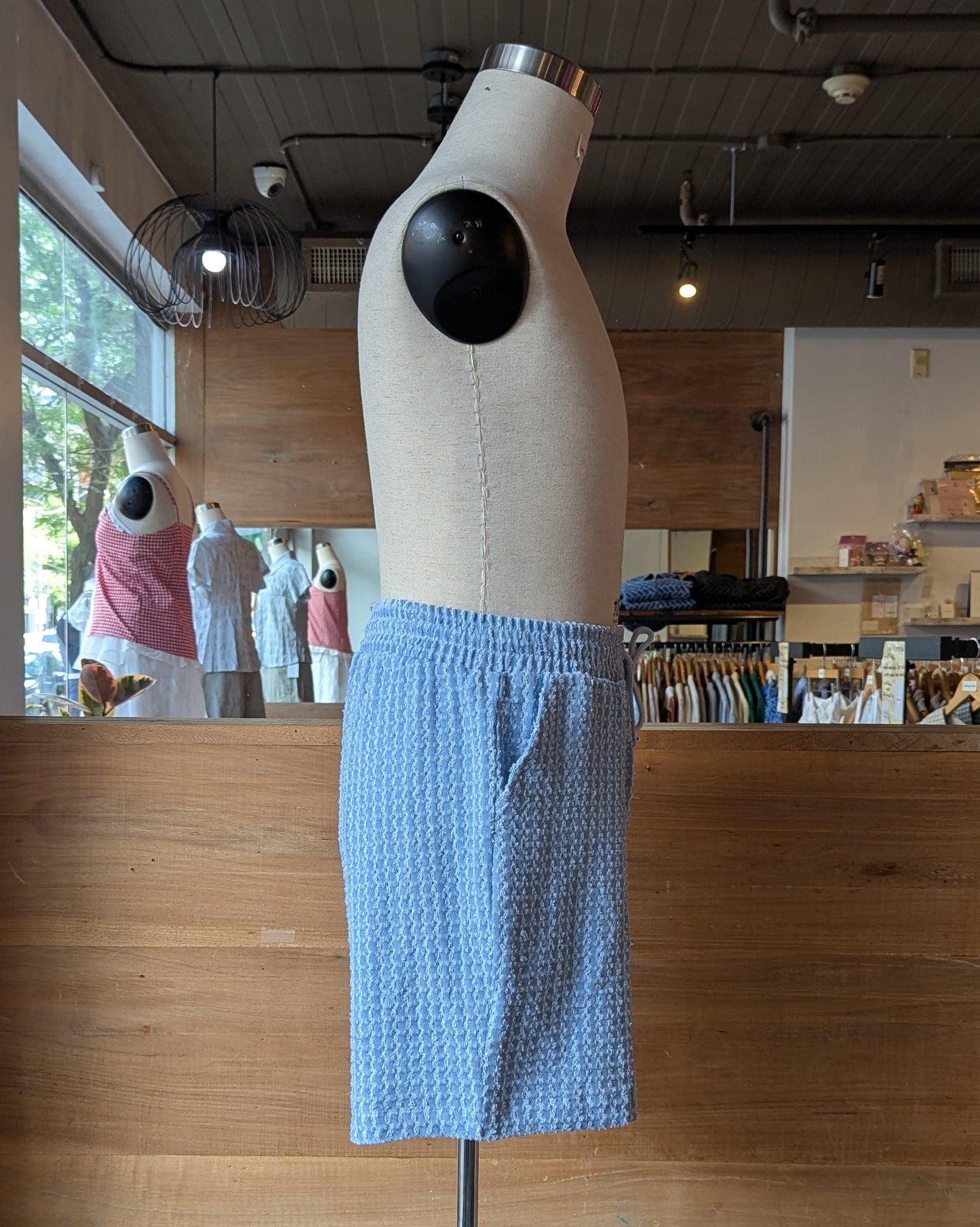 Grid Textured Denim Shorts