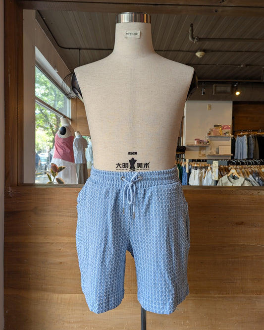 Grid Textured Denim Shorts