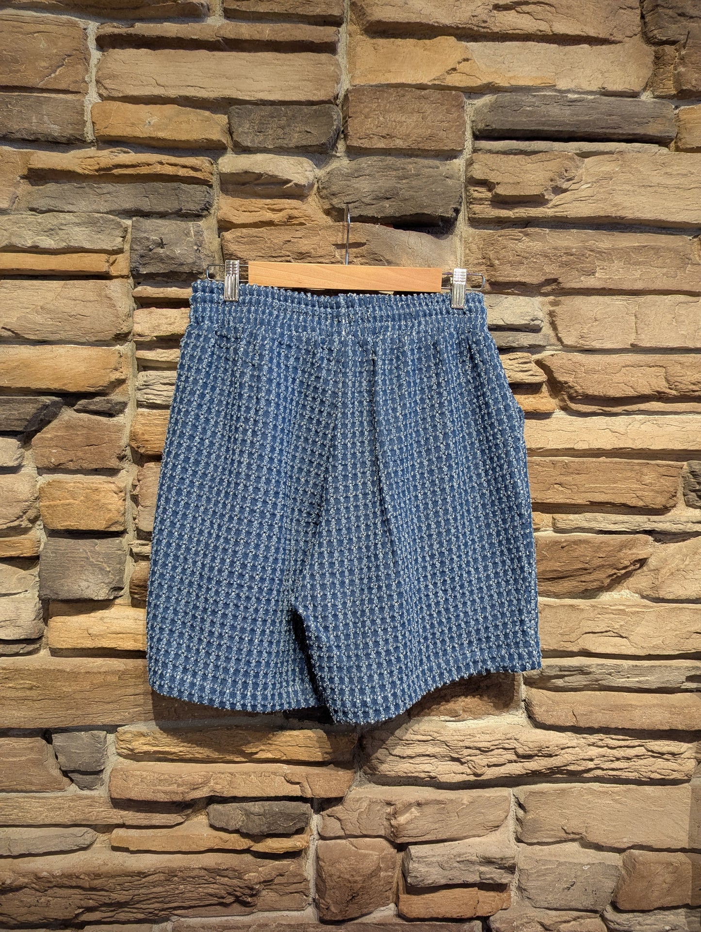 Grid Textured Denim Shorts