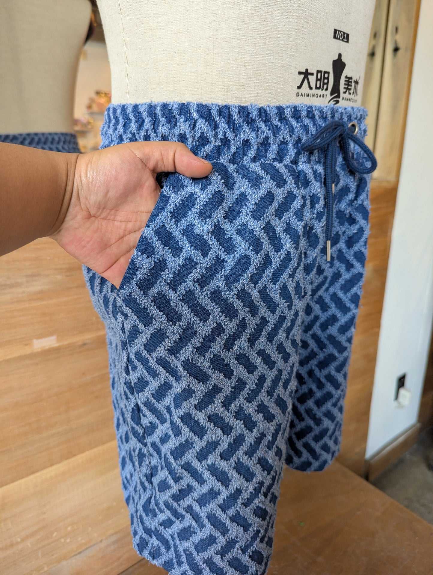 Chevron Textured Denim Shorts