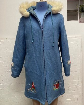 Vintage Fashion Gems Embroidered Pure Virgin Wool Parka with Fur Trim