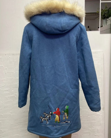 Vintage Fashion Gems Embroidered Pure Virgin Wool Parka with Fur Trim