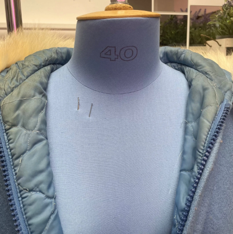 Vintage Fashion Gems Embroidered Pure Virgin Wool Parka with Fur Trim