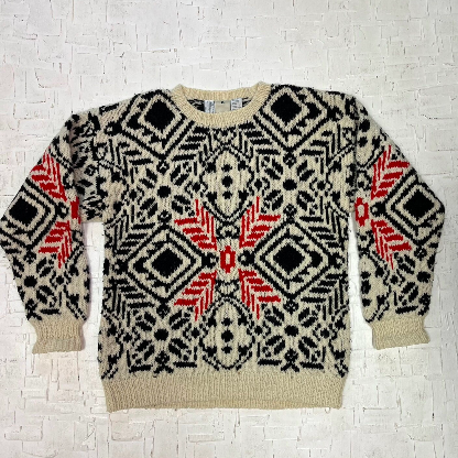 Vintage Hand Knitted Wool Patterned Sweater
