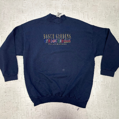 Vintage Busch Gardens Williamsburg Navy Blue Crewneck