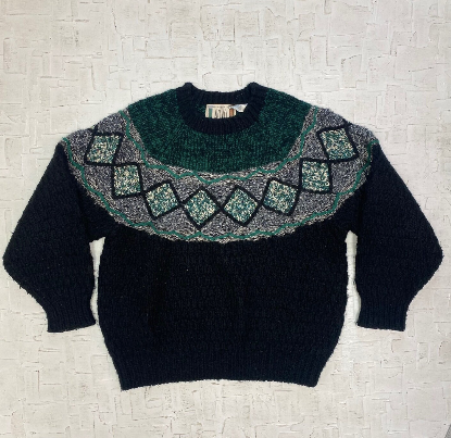 Vintage Novo Mohair Blend Black and Teal Knit Sweater