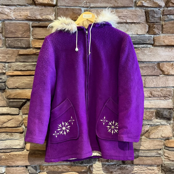 Vintage Kelsey Trail Purple Parka with Fur Trim