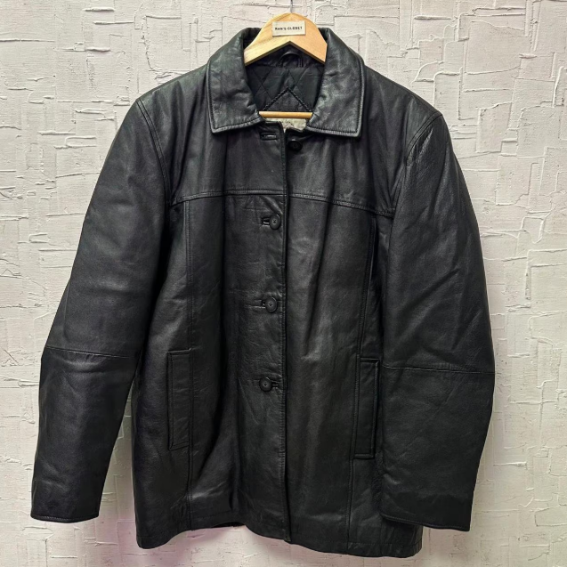 Vintage Sequence Button Up Leather Jacket