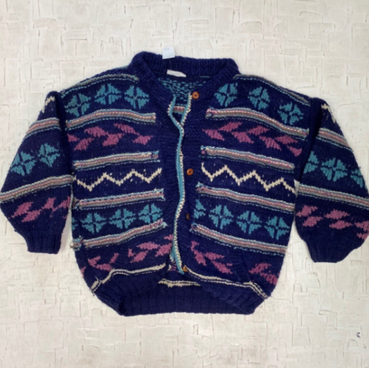 Vintage Knit Wool Button Up Cardigan Hand Made In Ecuador