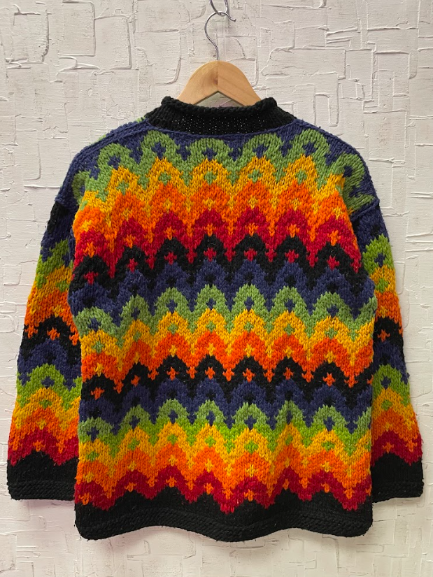 Vintage Hand-Knit Rainbow Wool Sweater