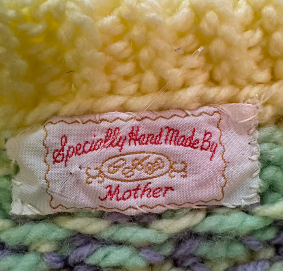 Vintage Hand Made Yellow Knit Sweater with Floral Pattern
