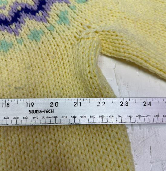 Vintage Hand Made Yellow Knit Sweater with Floral Pattern