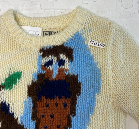 Vintage Niki Knit Cream Sweater with Owl on Branch