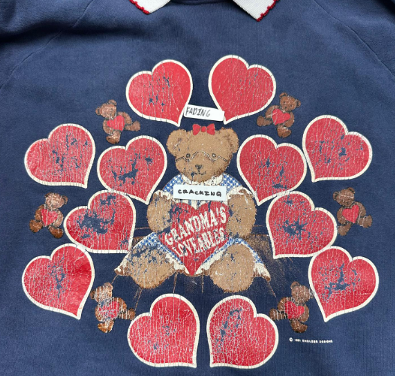 Vintage Teddy Bear Distressed Sweatshirt with Collar