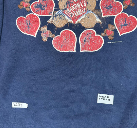 Vintage Teddy Bear Distressed Sweatshirt with Collar