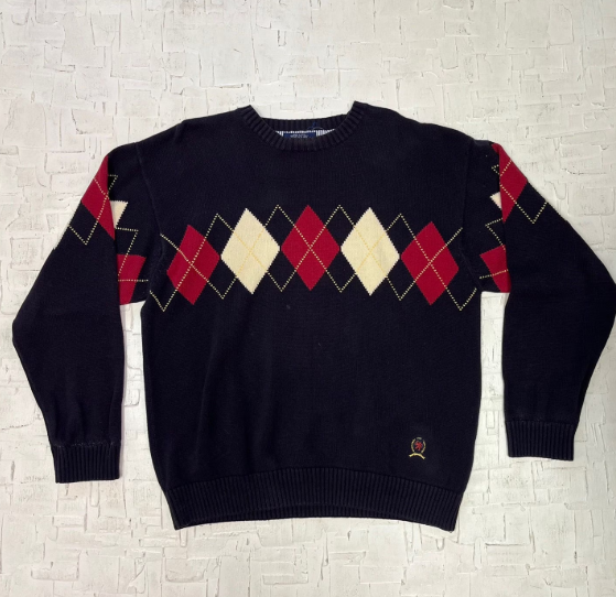 Vintage 90s Tommy Hilfiger Argyle Cotton Sweater