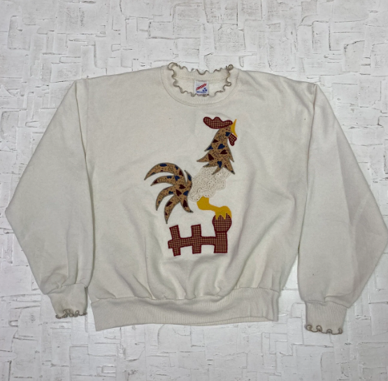 Vintage 80s Jerzees Patchwork Rooster Sweatshirt