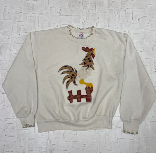 Vintage 80s Jerzees Patchwork Rooster Sweatshirt
