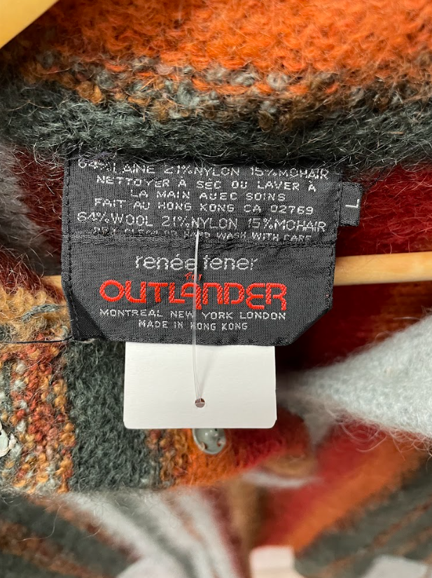 Vintage Vertical Stripe Wool Mohair Sweater with Polo Collar and Pockets