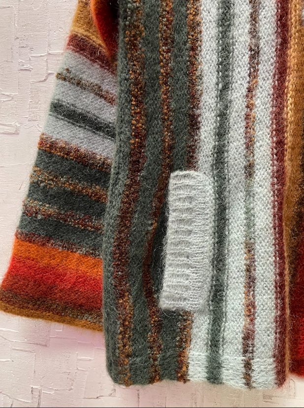 Vintage Vertical Stripe Wool Mohair Sweater with Polo Collar and Pockets