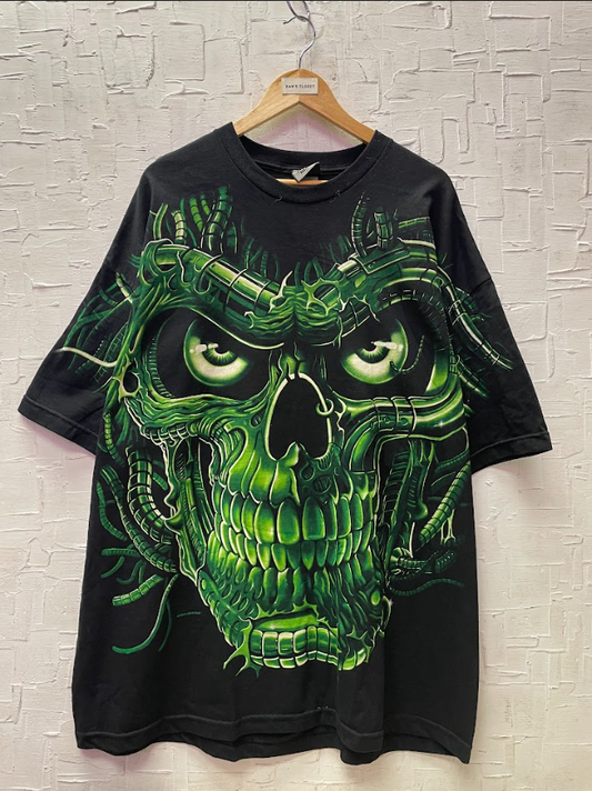 Vintage 1998 Liquid Blue Cyborg Skull T-Shirt