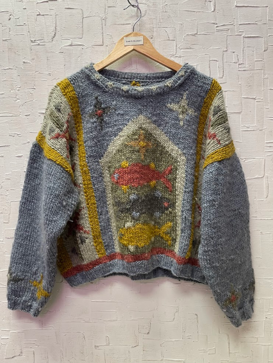 Vintage Wool Tara Knits Fish Sweater