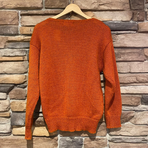 Vintage Orange Knit Sweater with Flower Design