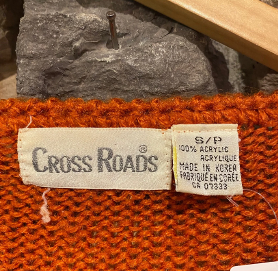 Vintage Orange Knit Sweater with Flower Design