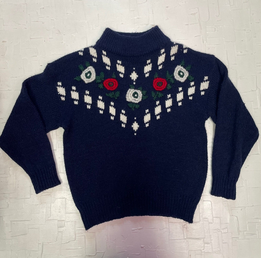 Vintage Country Girl Embroidered Rose Knit Acrylic Sweater