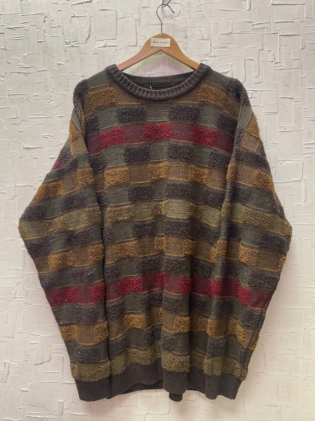 Vintage Tosani Brown Checkered Textured Sweater