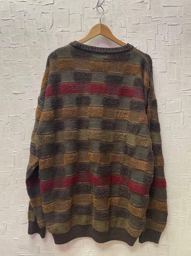 Vintage Tosani Brown Checkered Textured Sweater