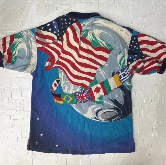 Vintage Cotton Traders Space and Flags AOP Golf Shirt