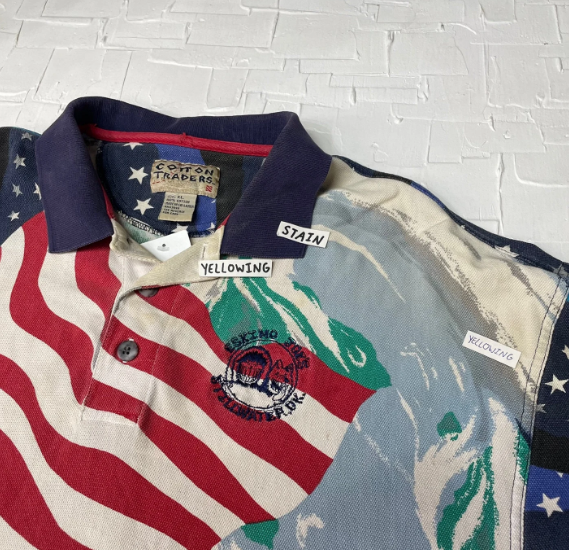 Vintage Cotton Traders Space and Flags AOP Golf Shirt