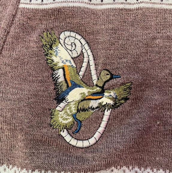 Vintage Cardigan with Embroidered Bird Detail