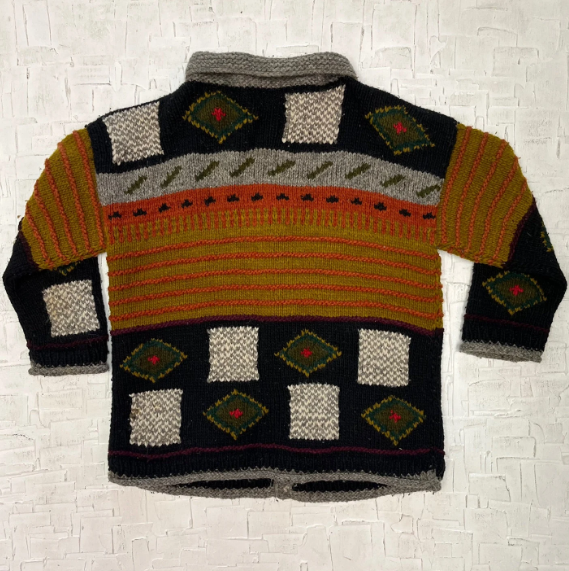 Vintage Oversized Patterned Button Up Cardigan with Collar