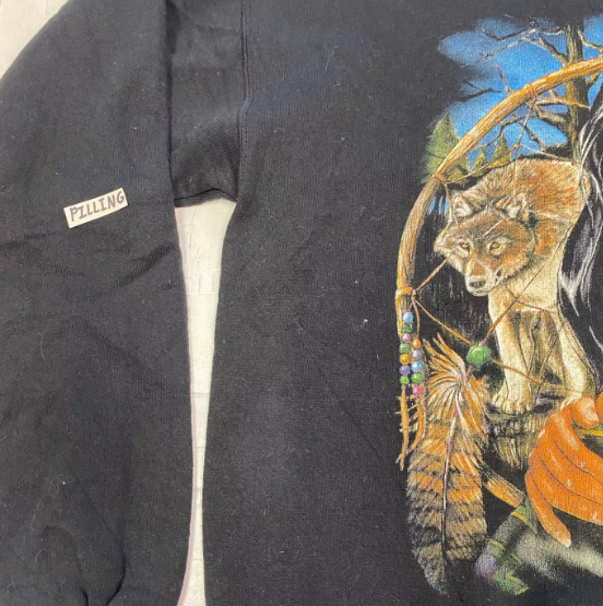 Vintage Woman with Wolf Graphic Black Pullover