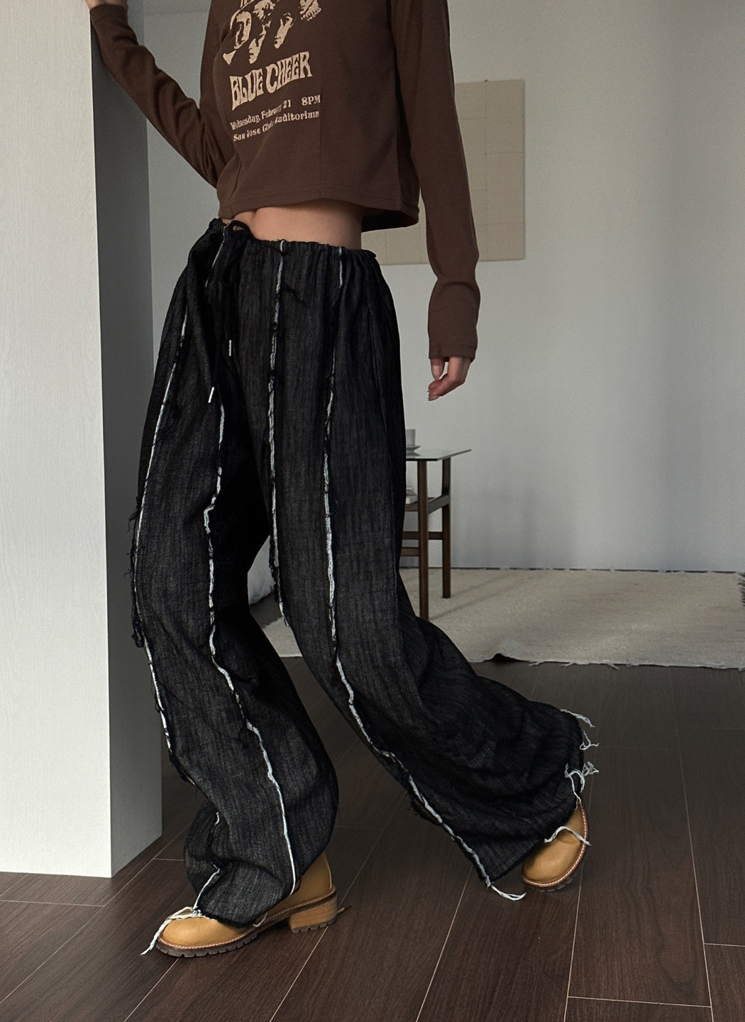 Overfit raw edge denim pants