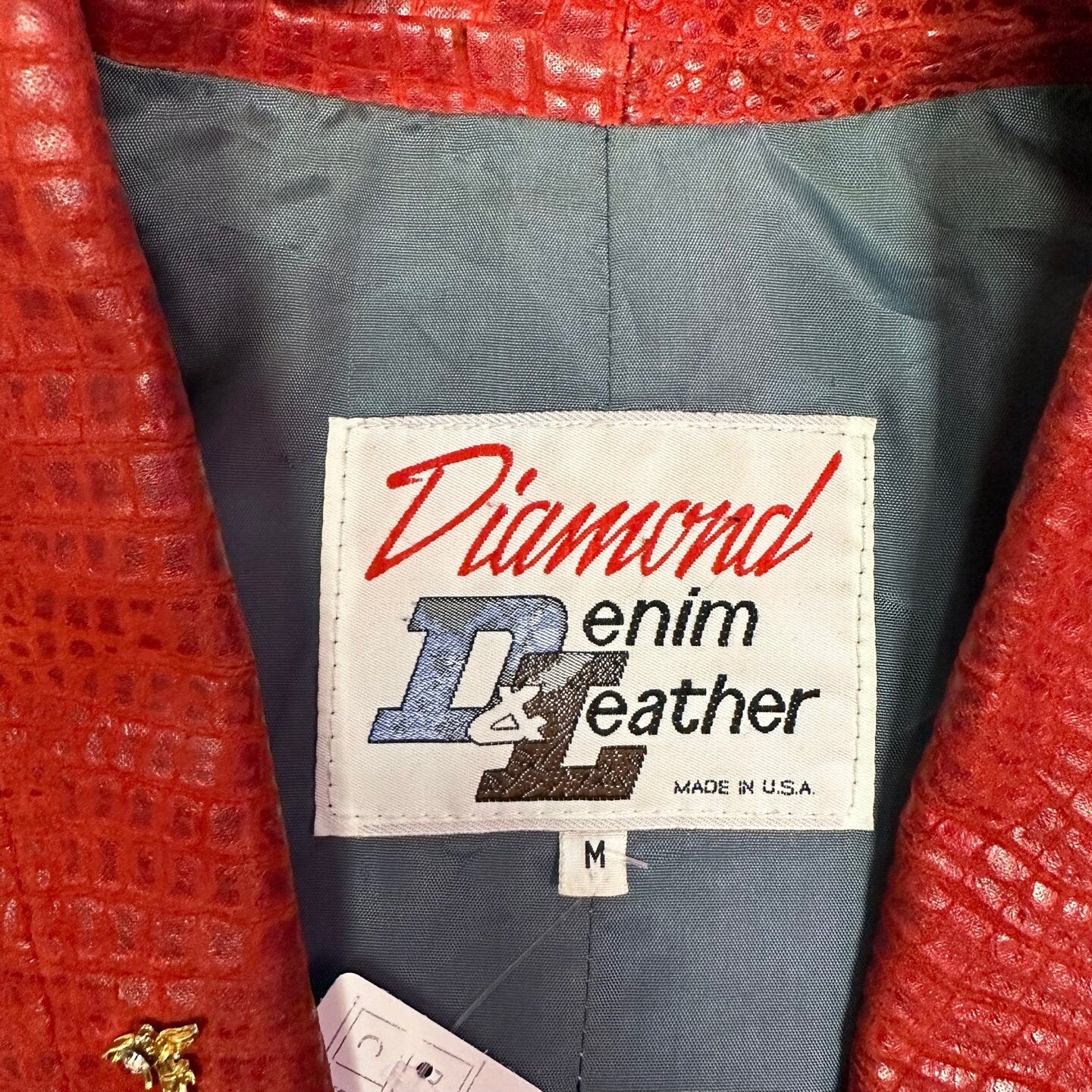 Vintage Diamond Denim and Leather Blazer Coat with Flame Detail | Denim and Leather Blazer | Diamond Denim and Leather | Size M | SKU M-1850