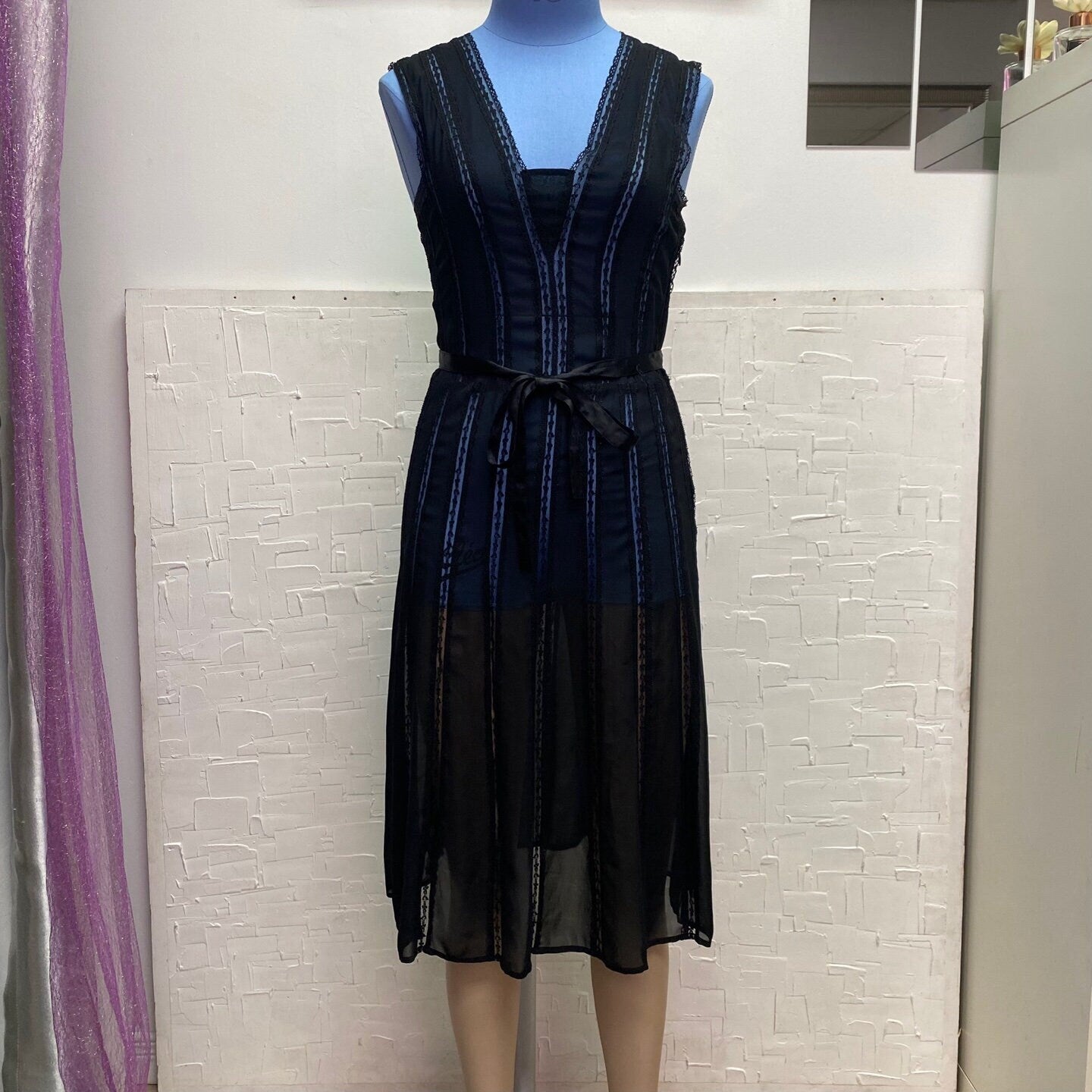 Vintage Ted Baker Midi/Maxi Lace See Through Dress with Ribbon Tie Detailing on Back| Vintage Dress | Ted Baker | Size 2 | SKU M-1877 |