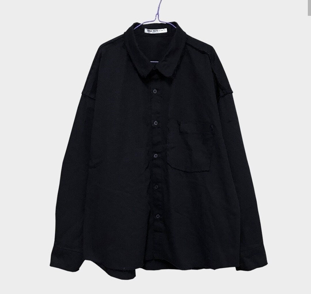 Grunge Button Down Shirt with Distressed Detailing | Korean Menswear | Made in Korea | Streetwear | Oversized