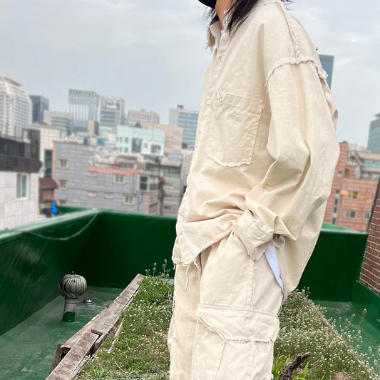 Nine Nuts by Nissy Distressed Oversized Shirt and Parachute Pant Matching Set | Korean Menswear | Made in Korea | Streetwear | Matching Set