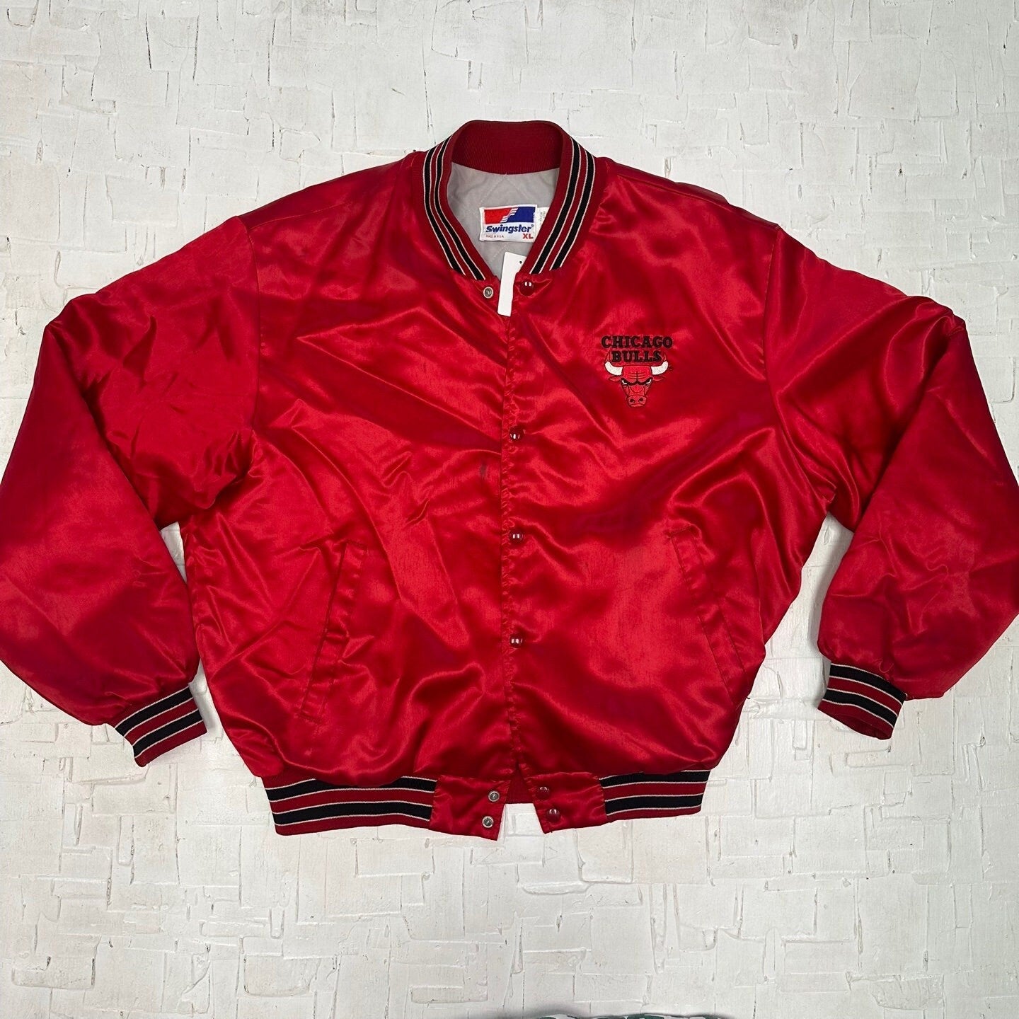 Vintage Chicago Bulls Red Satin Bomber Jacket | Vintage Bomber Jacket | Chicago Bulls Bomber Jacket | Made in USA | Size XL | SKU M-2193 |