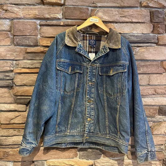 Vintage Faded Denim Jacket with Plaid Flannel Lining | Vintage Denim Jacket | Blue Denim | Gap | Fall Winter Jacket | Size L | STQ-2228