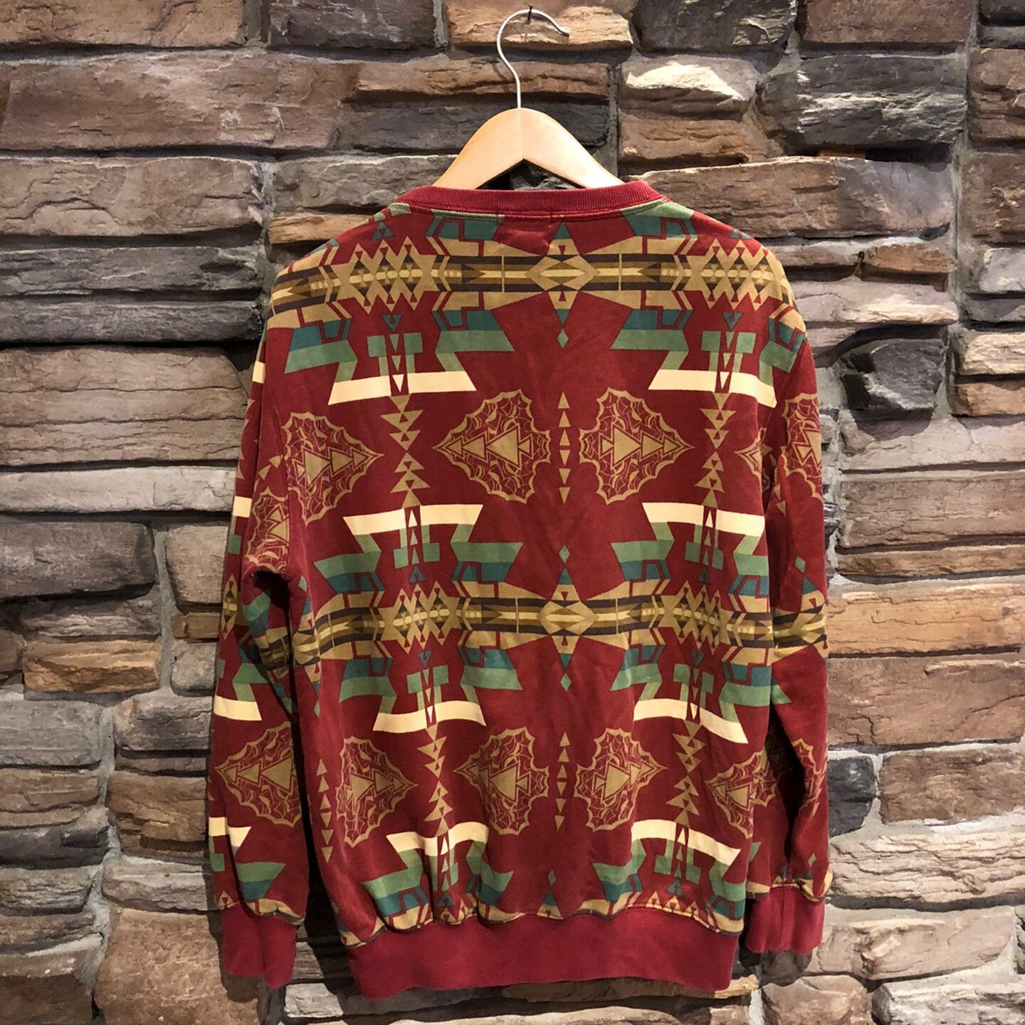 Vintage Ralph Lauren Polo Aztec Geometric Print Long Sleeve Sweatshirt | Tribal Print | Geometric Pattern | Men's Size L | SKU: STQ-3237