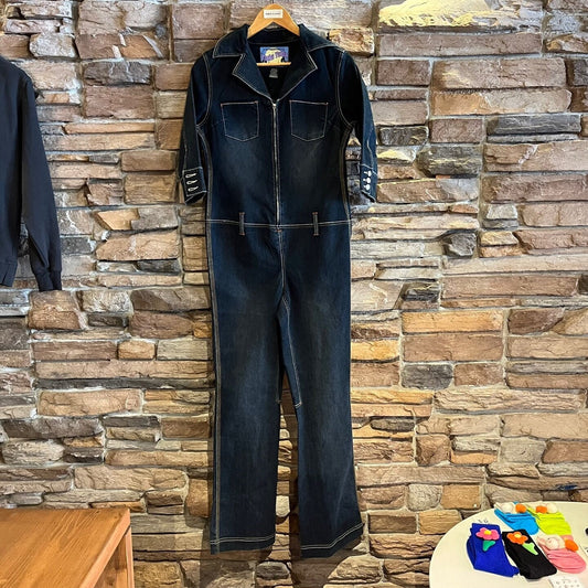 Vintage Y2K Yada Yada Dark Wash Denim Jumpsuit | Vintage Jumpsuit | 3/4 Sleeve | Zip Up | Bootcut Jeans | Junior Size M | SKU:STQ-3247