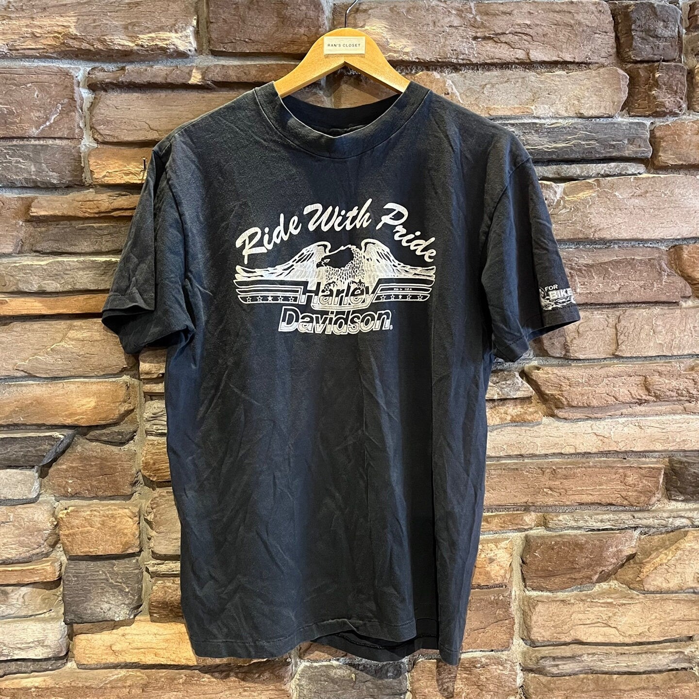 1986 "Ride with Pride" Harley Davidson T-shirt | Vintage T-shirt | Black Graphic Tee | Harley Davidson World | Oklahoma | SKU:STQ-3272